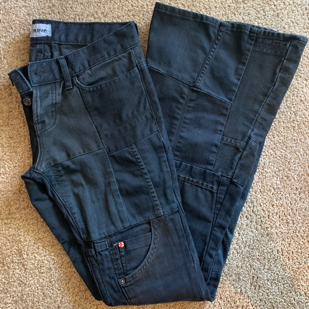 Hudson bell bottoms, patch jeans. Black 27